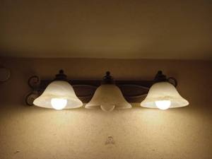 lot 6102 image: Vintage Style 3-Light Bathroom Vanity Fixture  - Retail $89