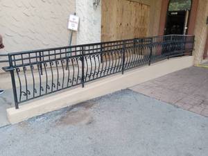 lot 6113 image: 24 7 Decorative Black Iron Stair Railing  - Retail $200