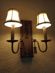 lot 6117 image: Vintage Triple Wall Sconce with Rope Detail set of 2  - Retail $175