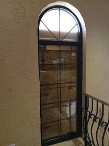 lot 6118 image: Elegant Arched Window with Decorative Iron Details (set of 2) 30 34 x 87.5  - Retail $750