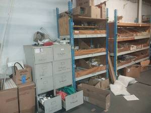 lot 6142 image: Industrial Storage Shelf Unit with Electrical Supplies  - Retail $250