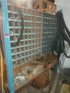 lot 6145 image: Industrial Parts Storage Rack with Hardware Bins  - Retail $450