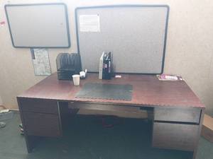 lot 6158 image: Large Office Desk with Storage Unit Combo  - Retail $175