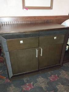 lot 6303 image: Mid-Century Modern Dark Wood Cabinet (2 x 42 x 38)  - Retail $175