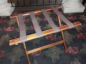 lot 6762 image: Wooden Folding Luggage Rack with Fabric Straps (style may vary)