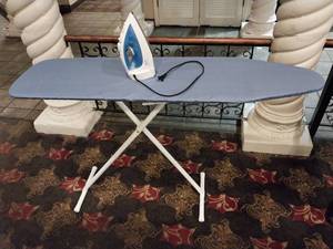lot 7233 image: Folding Ironing Board with Steam Iron