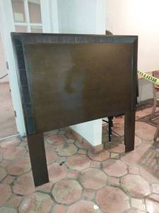 lot 7597 image: Mid-Century Modern Full Headboad with Ribbed Chrome Trim (54 x 57)  - Retail $175