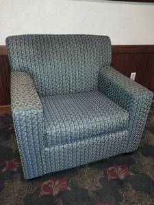 lot 10028 image: Mid-Century Geometric Upholstered Armchair (36 x 33 x 35)  - Retail $125