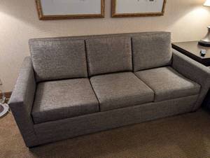 lot 10056 image: Modern Gray Textured Pull Out Sectional Sofa (79 x 36 x 32)  - Retail $699
