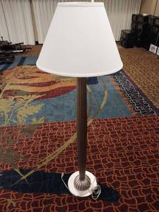 lot 7551 image: Modern Floor Lamp with White Shade and Brushed Nickel Base