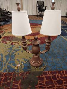 lot 7881 image: Traditional Brown Table Lamps with White Shades