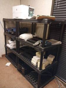 lot 9547 image: Office Equipment Bundle - HP Printer, Storage Racks  - Retail $450
