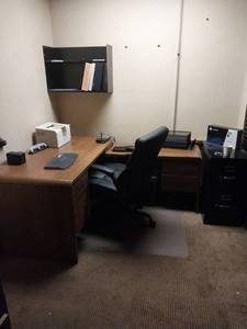 lot 9550 image: Complete Office Workstation Setup with 2 Desks, 2 File Cabinets and an office chair  - Retail $850