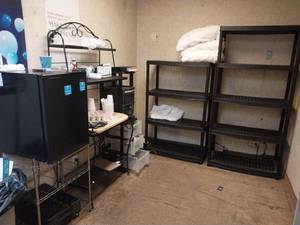 lot 9551 image: Commercial Break Room Setup with Storage Shelves  - Retail $350