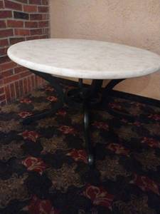 lot 9563 image: 48 Round Metal Marble Looking Top Dining Table  - Retail $299