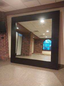 lot 9567 image: 8 x 8 Large Commercial Dark Brown Frame Floor Mirror  - Retail $299