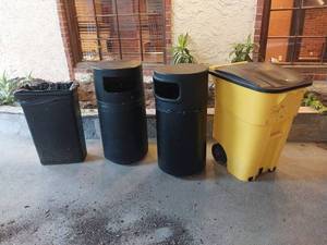 lot 9575 image: Industrial Waste Bins - Set of 4  - Retail $75