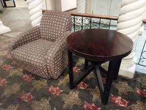 lot 9614 image: Contemporary Side Chair with Round Side Table  - Retail $299