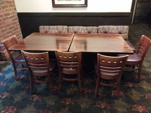 lot 9615 image: Commercial Restaurant Dining Set with 7 Booth Seating, 2x 3 Square Tables and 5 chairs  - Retail $1200