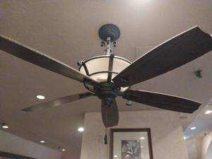 lot 9619 image: Modern Craftsman Style Ceiling Fan with Light Kit (set of 2)  - Retail $249