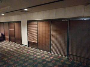 lot 9624 image: 33 x 66 Wooden Window Blinds - 2 Classic Wood Slats (Set of 8)  - Retail $250