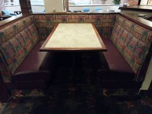 lot 9626 image: 6 Vintage Restaurant Booth with Southwestern Pattern (table 30x54)  - Retail $450