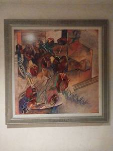 lot 9630 image: 40 Square Modern Abstract Art Print in Silver Frame  - Retail $175