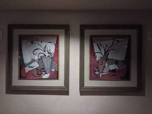lot 9631 image: 33 x 36 Modern Still Life with Teapot and Checkered Pattern (set of 2)  - Retail $250