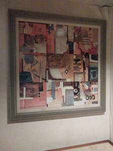 lot 9632 image: 40 Square Large Modern Abstract Mixed Media Artwork in Contemporary Frame  - Retail $450