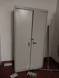 lot 9641 image: Metal Storage Cabinet with Shelving  - Retail $75