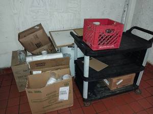 lot 9643 image: Bulk Restaurant Supply Lot - Disposable Items and Storage  - Retail $150