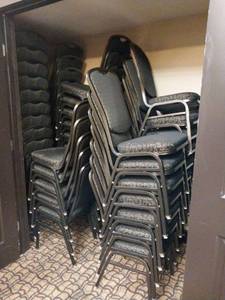 lot 9646 image: Banquet Chairs with Elegant Scroll Pattern Upholstery