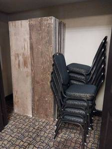 lot 9648 image: Commercial Banquet Tables and Stacking Chairs Set (Table sizes 18x6 and 30x6)  - Retail $450
