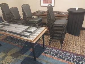 lot 9667 image: Commercial Banquet Setup with Tables and Chairs  - Retail $500