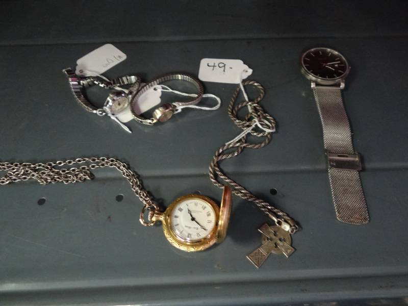 lot 1401 image: Pocket Watch (2) Womens Watches And Mens Watch And Necklace