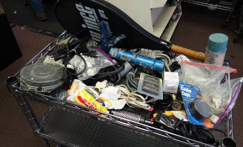 lot 1481 image: Prince Tennis Racket and Lots of Misc. on Shelf