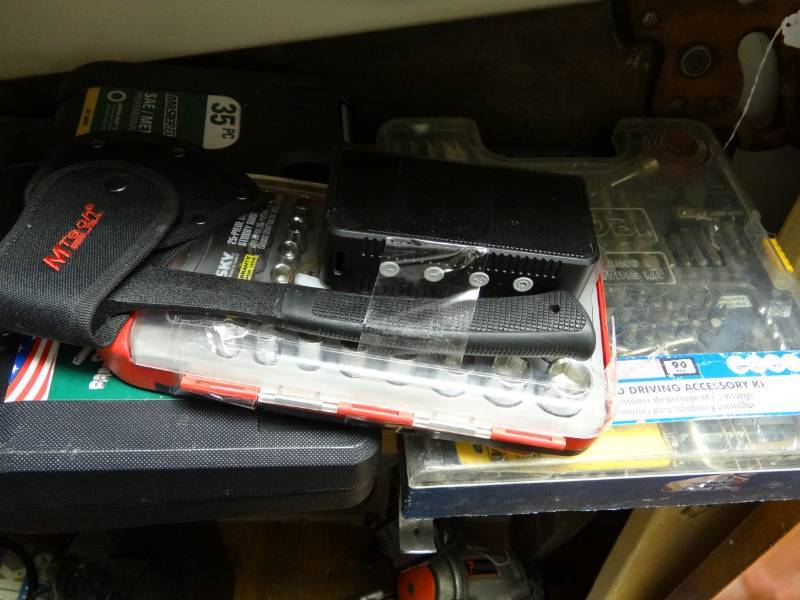 lot 7242 image: Ryobi DrillingDriving Kit and Husky Socket Set and 35 Piece Set