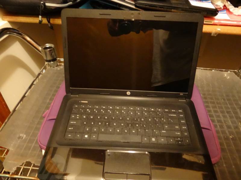 lot 7294 image: 15 HP Laptop with Power cord and Purple Case