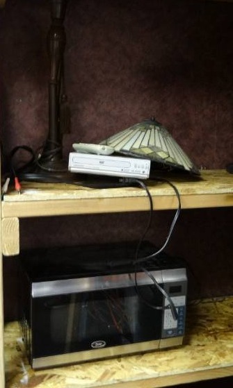 lot 7372 image: Magnavox DVD Player, Lamp, and Oster Microwave