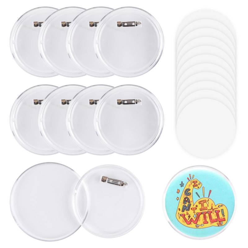 lot 28696 image: MK.Bear 25 Pack Acrylic Button Pins Badge, 70mm2.76 Inch Clear Pins Buttons Kit with Blank Round Paper, DIY Badges Acrylic Pin Buttons for Christmas Craft Supplies