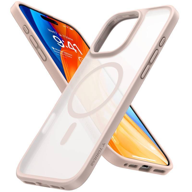 lot 31789 image: TORRAS for iPhone 16 Pro Case Translucent Matte BackDesert Titanium Edge  Compatible with MagSafe, Military Grade Drop Protection, Stronger Magnetic, Shockproof Airbag, Color Button, Slim