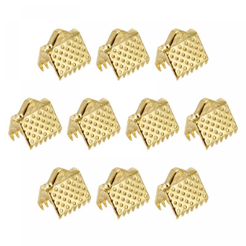 lot 31809 image: uxcell 100Pcs Ribbon Crimp Clamp Ends, 8mm Bookmark Pinch Cord End Clasps for DIY Craft Making, Gold Tone