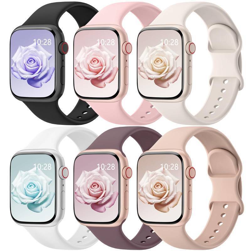 lot 31829 image: Patenting 6 Pack Sport Bands Compatible with Apple Watch Bands for Women Men 42mm(Series 3 2 1)44mm45mm46mm49mm, Soft Silicone Waterproof Strap for iWatch Series 10 9 Ultra 8 7 6 5 4 3 2 1 SE
