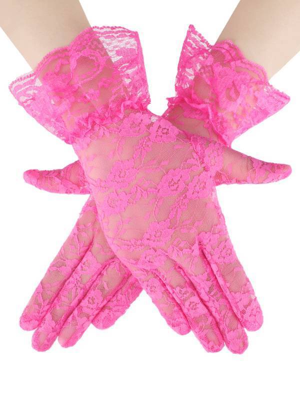 lot 41825 image: SATINIOR Ladies Lace Gloves for Women Tea Party Elegant Short Courtesy Gloves for Wedding Dinner Opera Parties(Rose Red)