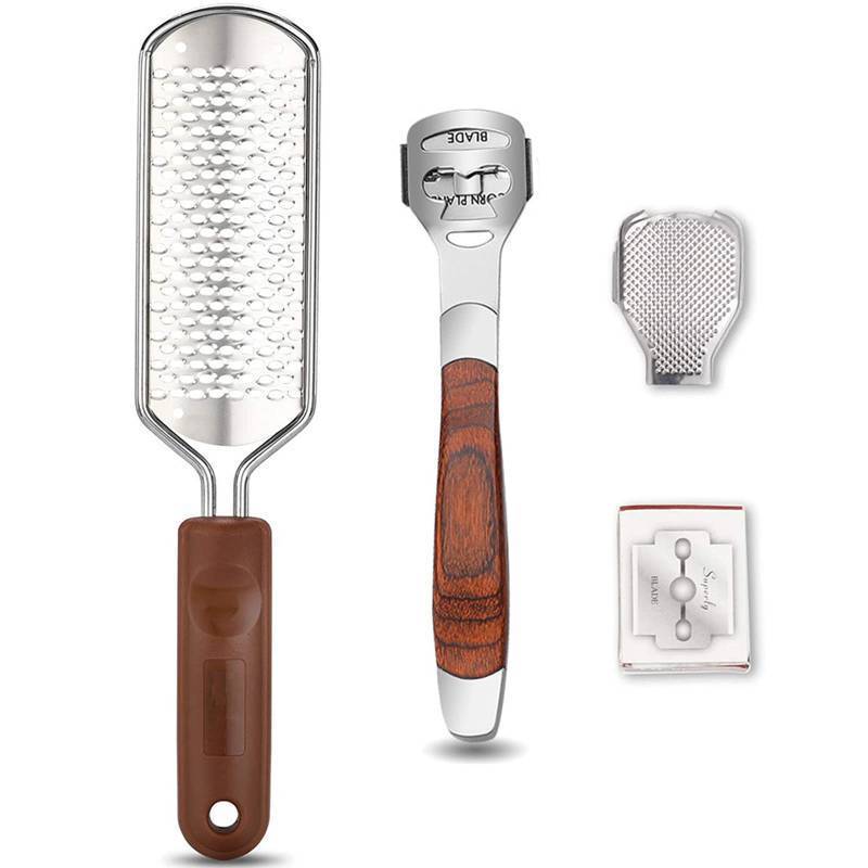 lot 41826 image: Colossal Foot Rasp & Wood Handle Callus Shaver (10 Replacement & 1 File Foot Heads), Pedicure Foot File Kit, Heel Scraper for Feet, Foot File Callus Remover
