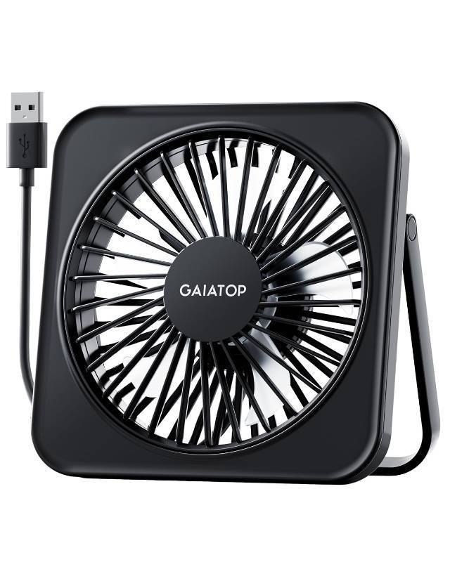 lot 50555 image: Gaiatop USB Desk Fan, 5 Inch Small Portable Table Desktop Fans with Strong Wind Ultra Quiet 3 Speeds and 180° Tilt Folding, Mini Personal Cooling Essentials For Office Home Bedroom Dorm Kitchen Black