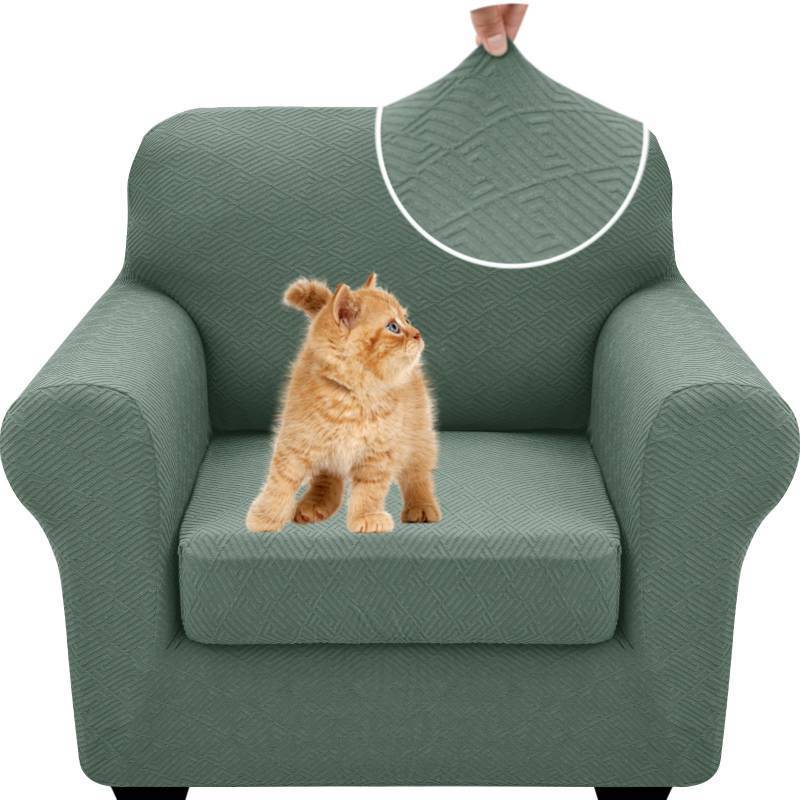 lot 50587 image: XINEAGE New 2 Pieces Chair Covers with Arms Super Stretch Chair Slipcover for Living Room Pet Dog Universal Slip Cover Anti Slip Armchair Furniture Protector (Pea Green), 31-46(1 Cushion)