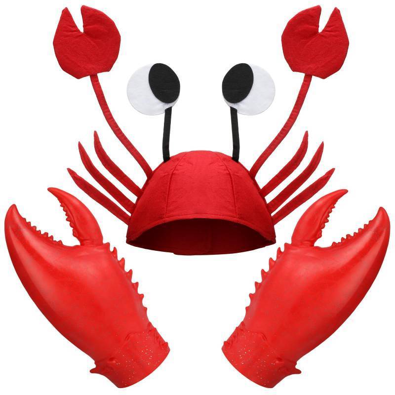 lot 30432 image: Newcotte 2 Pcs Halloween Crab Lobster Costume Set Funny Hat Latex Giant Claws Gloves and Hat for MenWomen Cosplay Party(Crab Style)