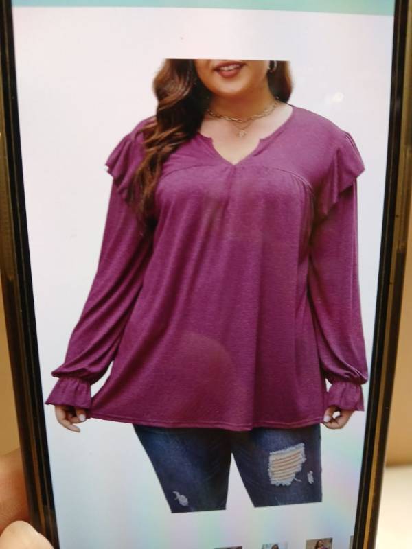 lot 26971 image: Angelips Plus Size Top Ruffle Flounce Long Sleeve Purple 3XL