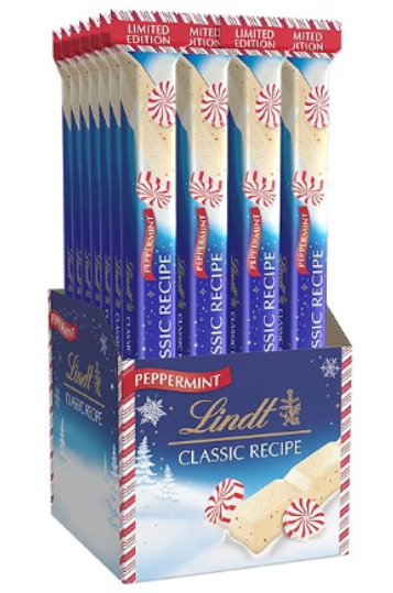 lot 19062 image: Limited Edition Lindt Peppermint White Chocolate Bars 24pk